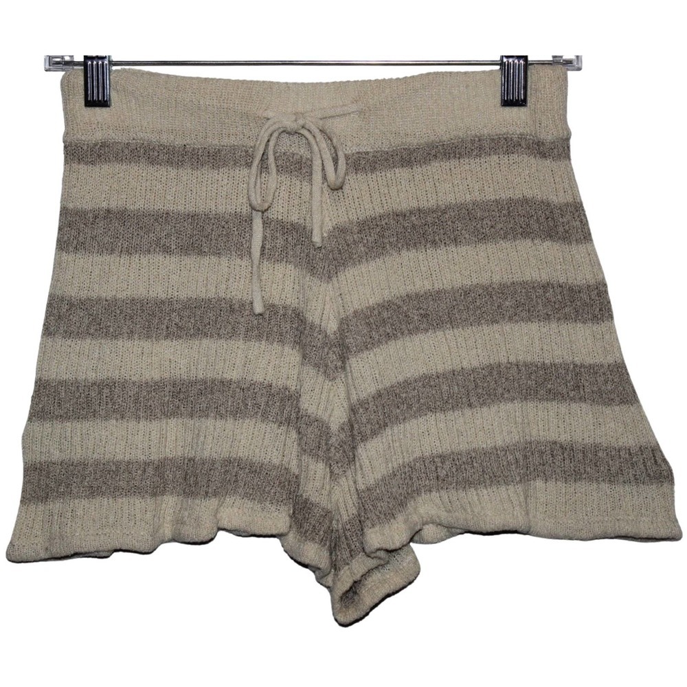 Women's Pink Lily Cream Beige Stripped Cotton Viscose Nylon Casual Shorts Size S